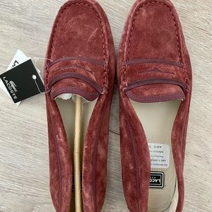Never worn! Maroon suede Lacoste loafers